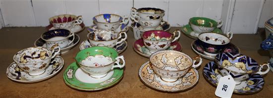 13 Victorian porcelain cups, saucers & another saucer (some faults)